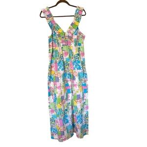 Lilly Pulitzer Vintage Patchwork Print Maxi Dress Sleeveless Womens 10